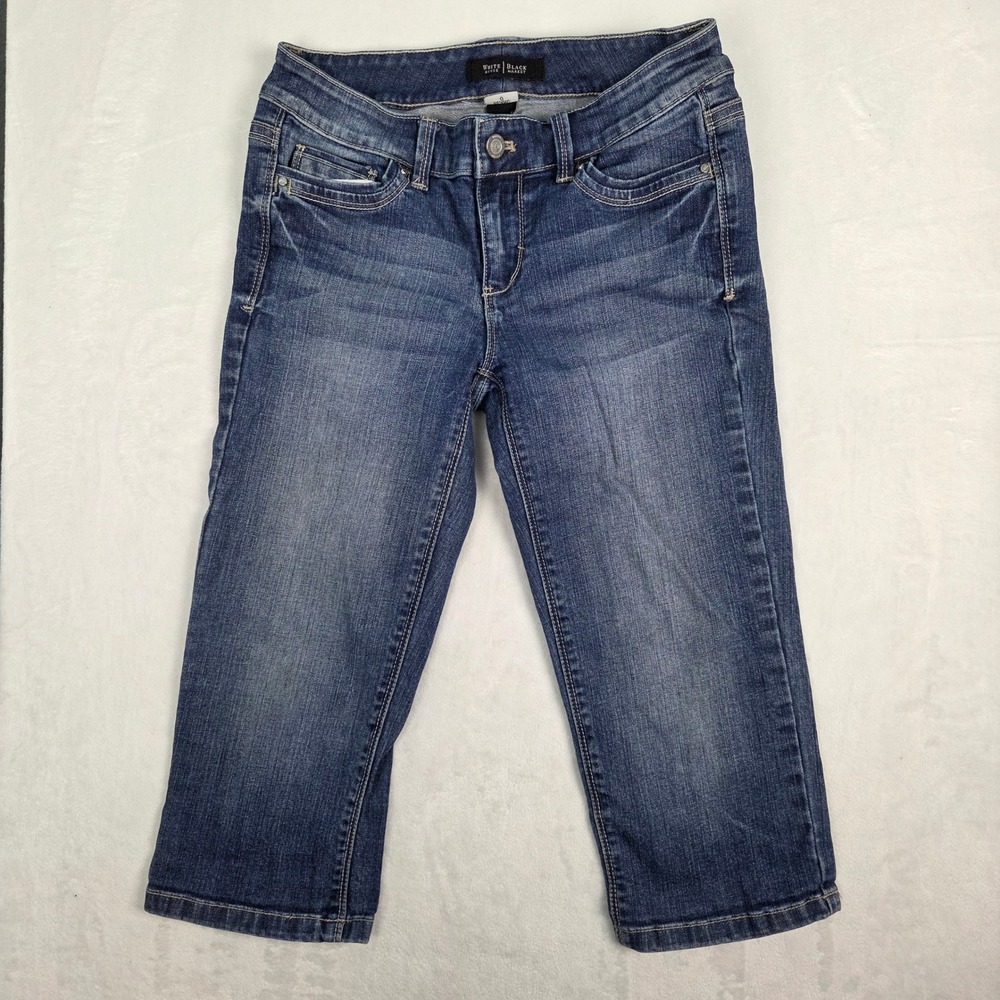 Pedal Pusher White House Black Market Women 0 Blue Embroidered Blanc Jeans